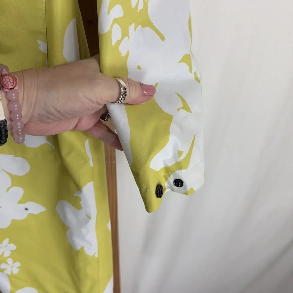 NWT C.RO Denmark Yellow Floral Rain Jacket Size Medium Hooded Knee Length Coat - Picture 4 of 5